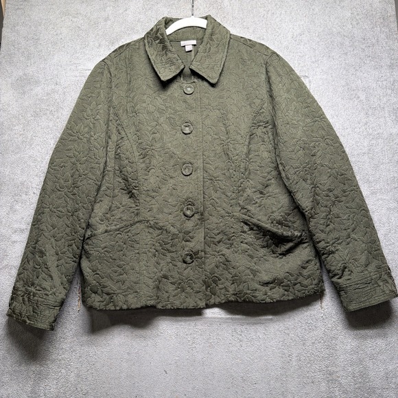 J. Jill Jackets & Blazers - J Jill Women's Olive Green‎ Embroidered Jacket Textured Boho Layer XL